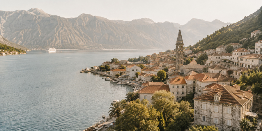 Aerial view of Perast and the Bay of Kotor